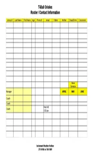 Roster Game Snack Schedule