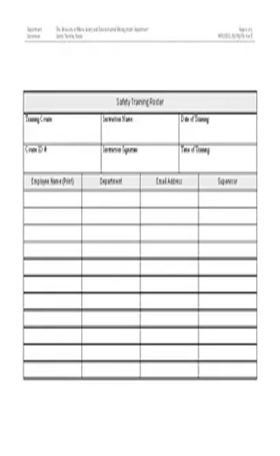 Safety Training Roster Template