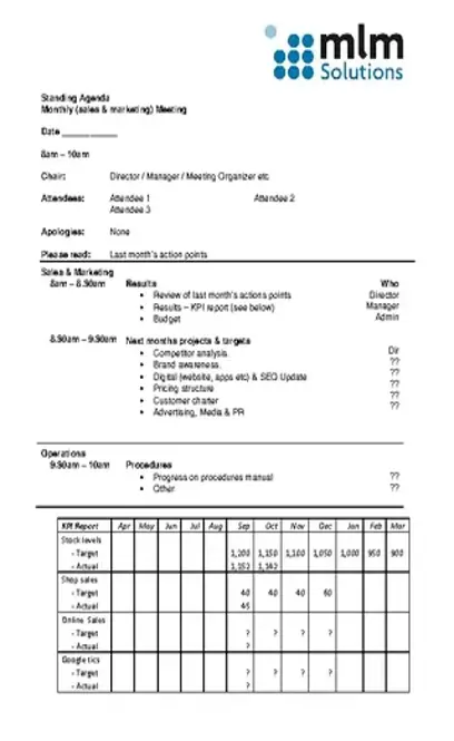 Sales And Marketing Meeting Agenda Template