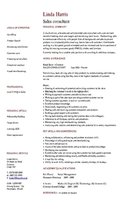 Sales Consultant Cv Template