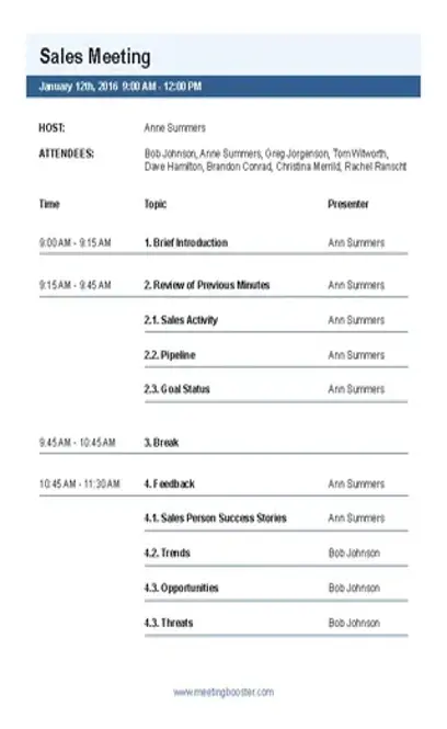 Sales Meeting Agenda Template For Business