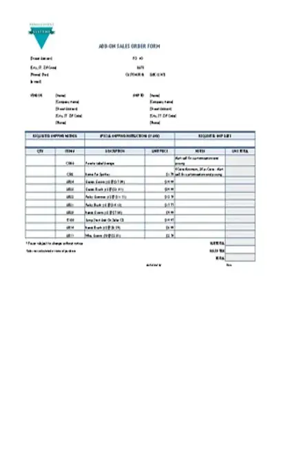 Sales Order Form Template Excel