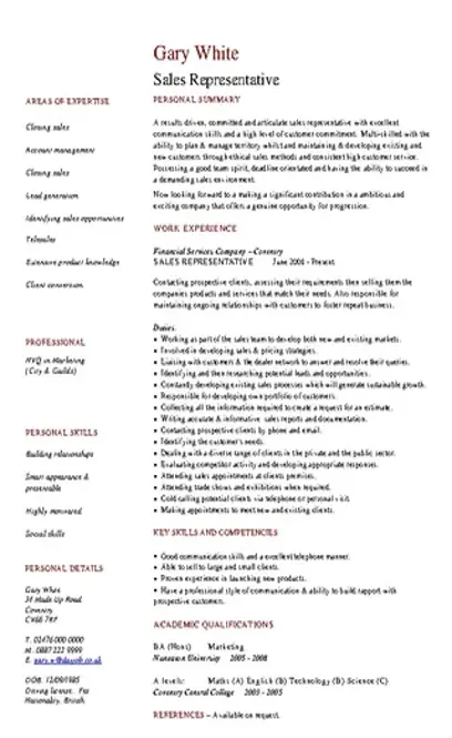 Sales Representative Cv Template