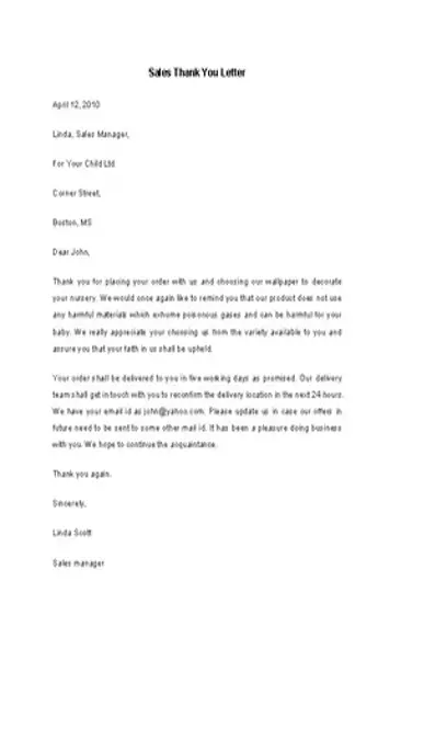 Sales Thank You Letter Template