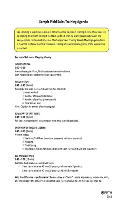 Sales Training Agenda Template