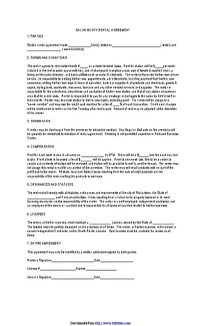 Salon Booth Station Rental Lease Agreement Template