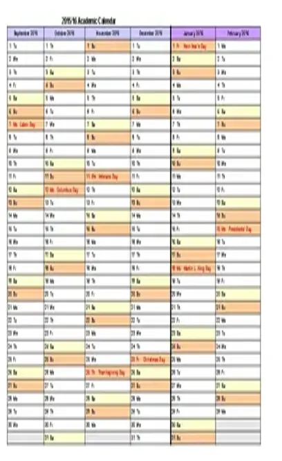 Sample Academic Calendar 2015 2016