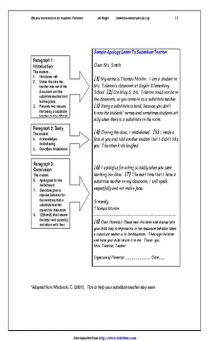 Sample Apology Letter To Substitute Teacher