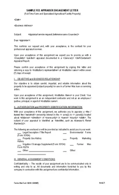 Sample Appraisal Engagement Letter