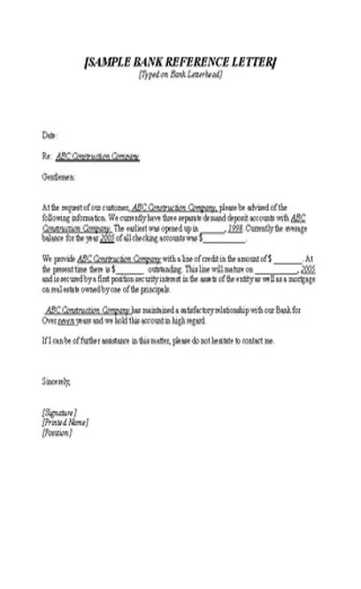 Sample Bank Reference Letter