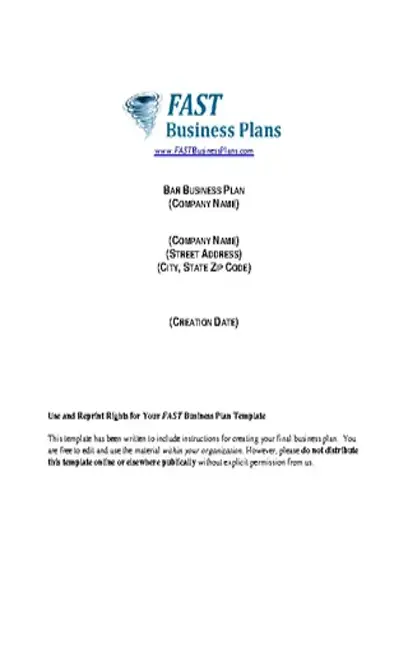 Sample Bar Business Plan Template