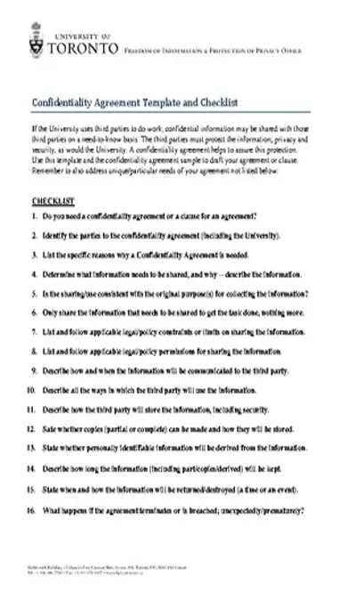 Sample Basic Confidentiality Agreement Template And Checklist