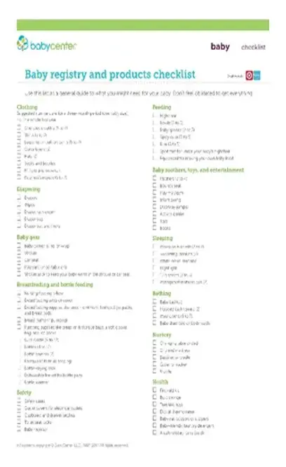 Sample Blank Essential Baby Registry And Products Checklist