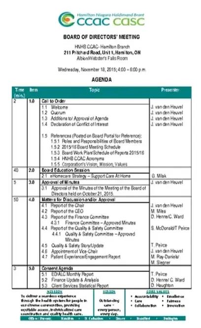 Sample Board Of Directors Meeting Agenda Template For Communication