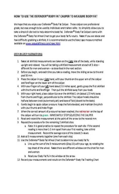 Sample Body Fat Measure Chart