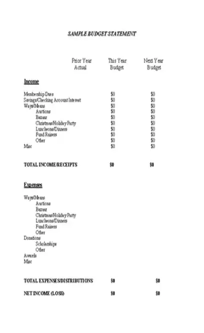 Sample Budget Statement