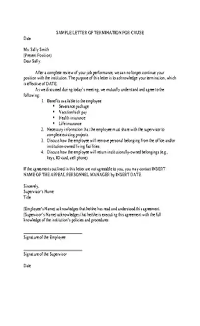 Sample Cause Of Job Termination Letter Free Pdf