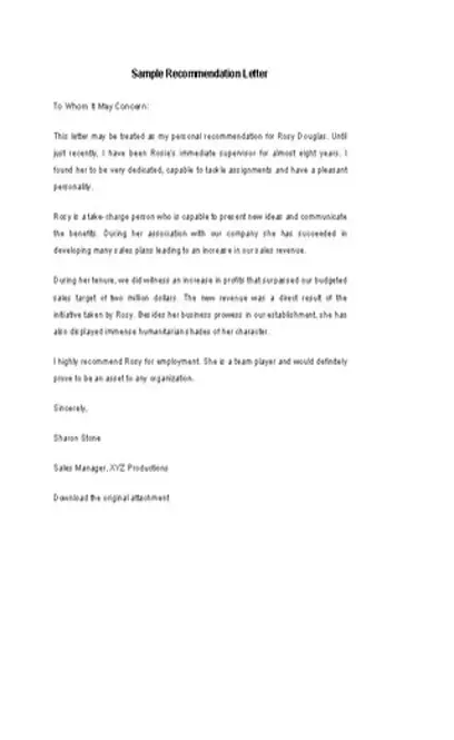 Sample Recommendation Letter Template