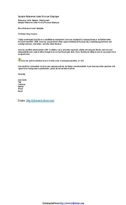 Sample Reference Letter From An Employer