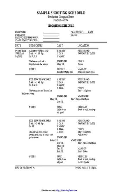 Sample Shooting Schedule