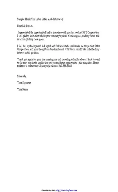 Sample Thank You Letter After A Job Interview