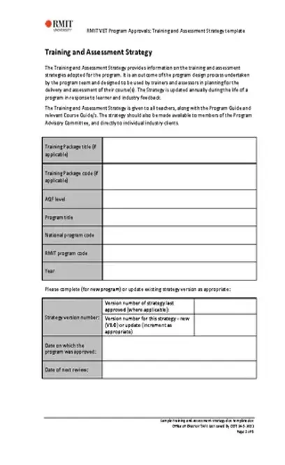 Sample Training And Assessment Strategy Doc Template