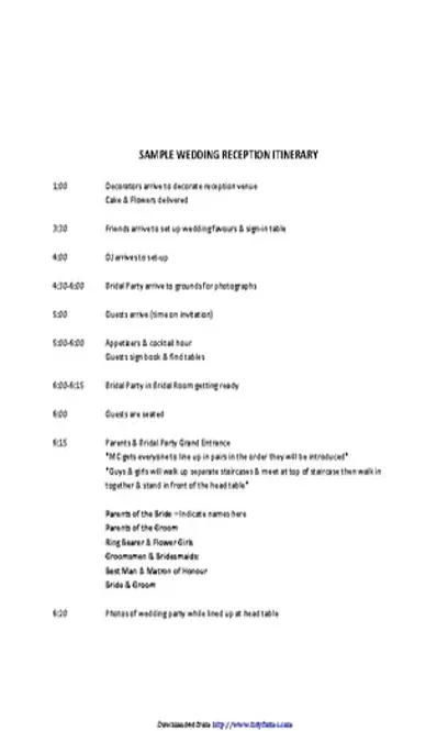 Sample Wedding Reception Itinerary 1