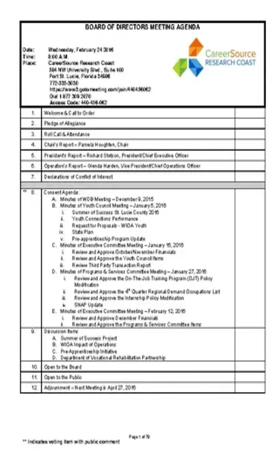 Sample Weekly Board Of Director Meeting Agenda Template