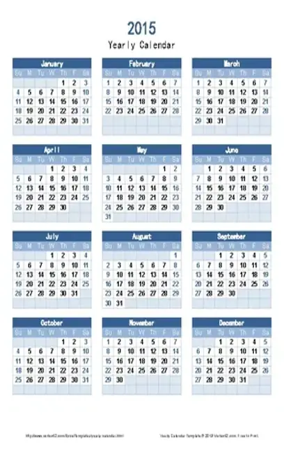 Sample Year Calendar Template Free Download