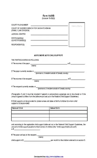 Saskatchewan Agreement As To Child Support Form