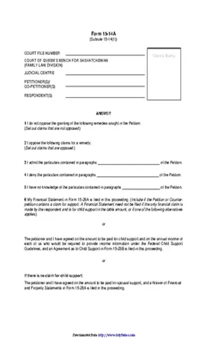 Saskatchewan Answer Form