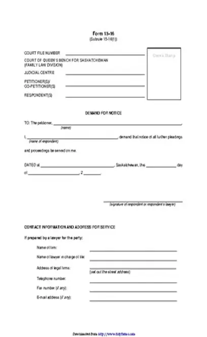 Saskatchewan Demand For Notice Form