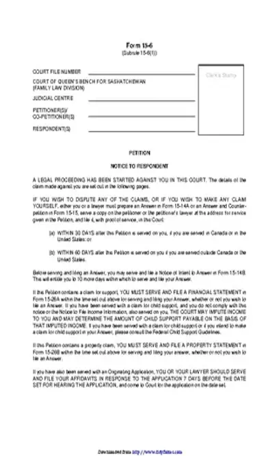 Saskatchewan Petition For Divorce Form