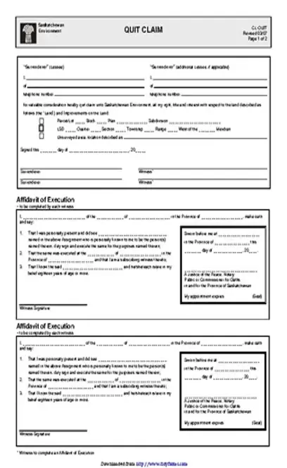 Saskatchewan Quitclaim Deed Form