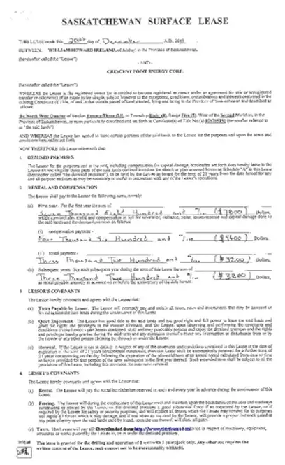 Saskatchewan Surface Lease Sample