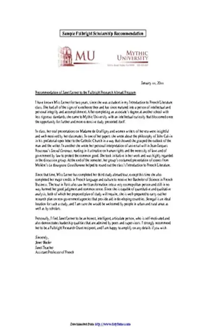 Scholarship Recommendation Letter Template