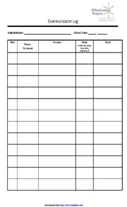 School Admin Communication Log Template