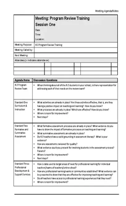 School Agenda Template