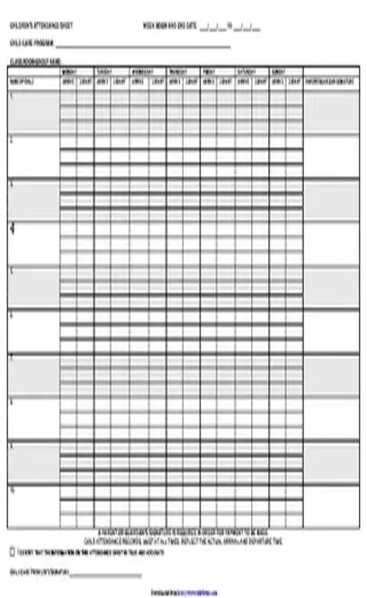 School Attendance Sheet