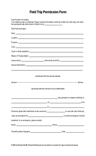 School Field Trip Permission Slip Template Download Word Doc