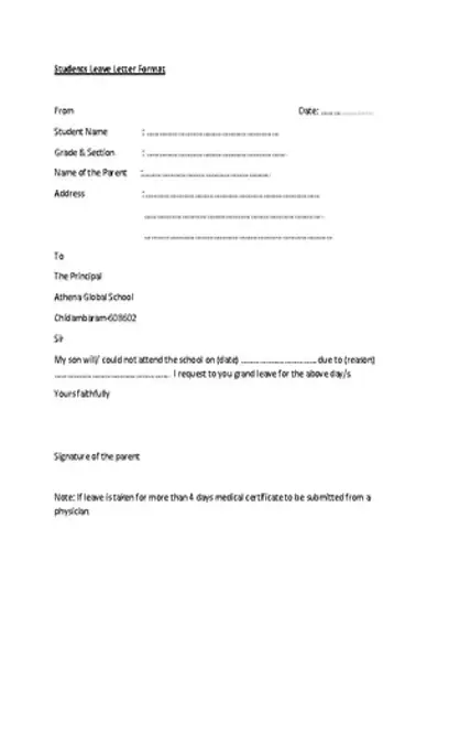 School Leave Letter Template