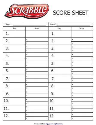 Scrabble Score Sheet 2