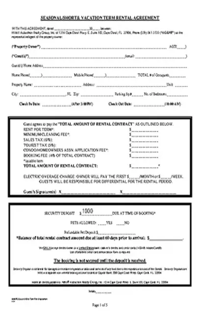 Seasonal Blank Rental Agreement Template