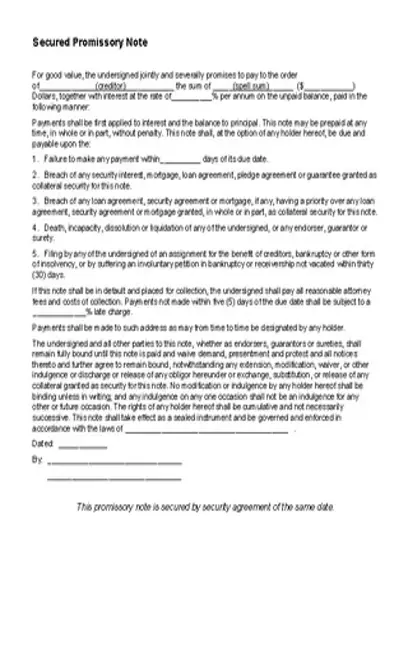 Secured Promissory Note Template