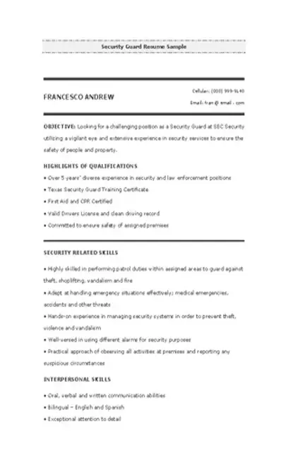 Security Guard Resume Sample