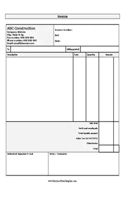 Self Employed Construction Invoice Template