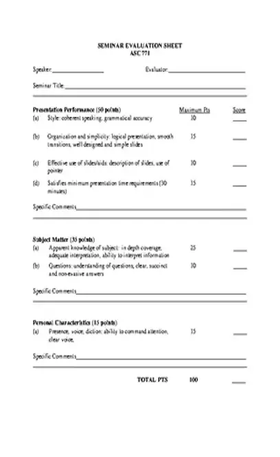 Seminar Evaluation Sheet