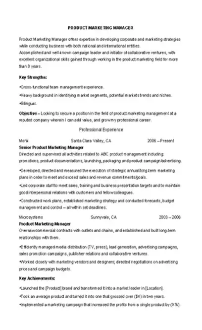 Senior Product Marketing Coordinator Resume