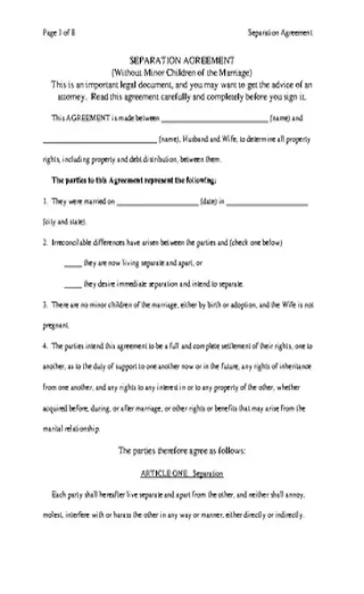 Separation Agreement Template