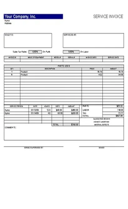 Service Invoice Template 11